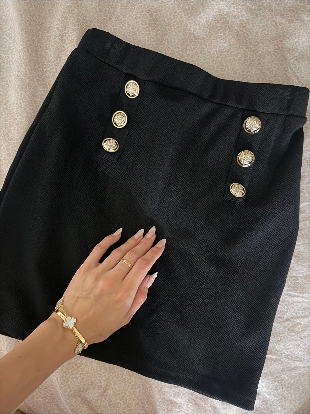 Classic Black Button-Accent Mini Skirt